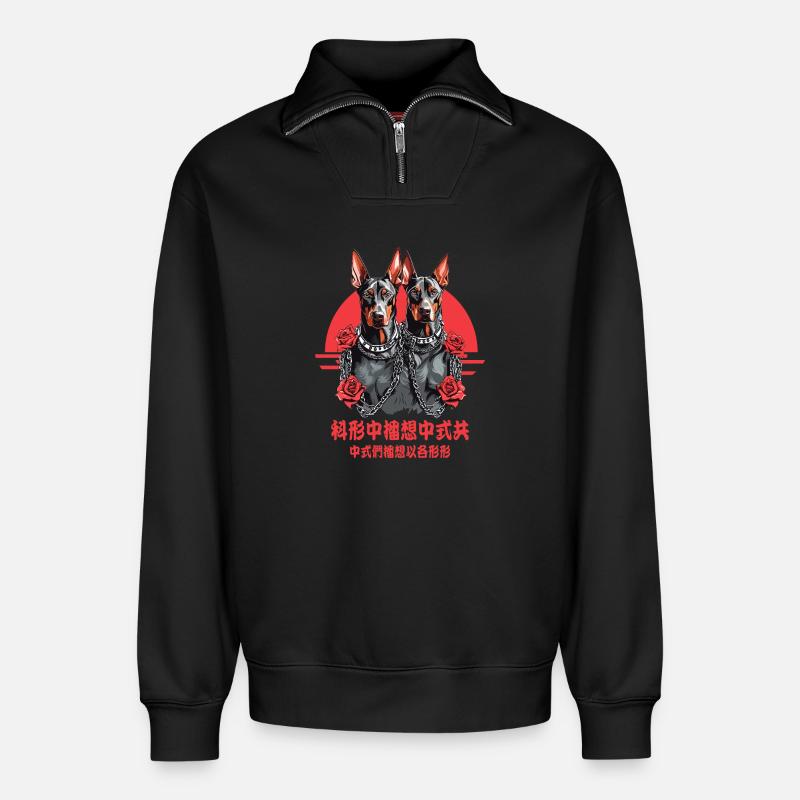 Dobermann Underdog - Relaxed Unisex Organic Half Zip Sweatshirt – von SPREAD - Schwarz