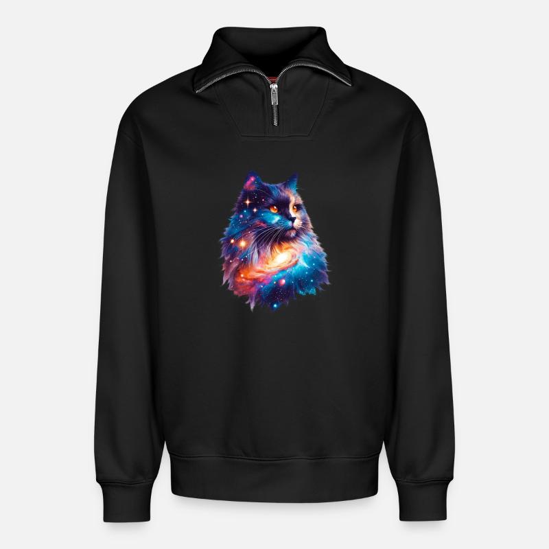 Chat - Sweat unisexe décontracté en coton biologique à demi-zip – de SPREAD - noir