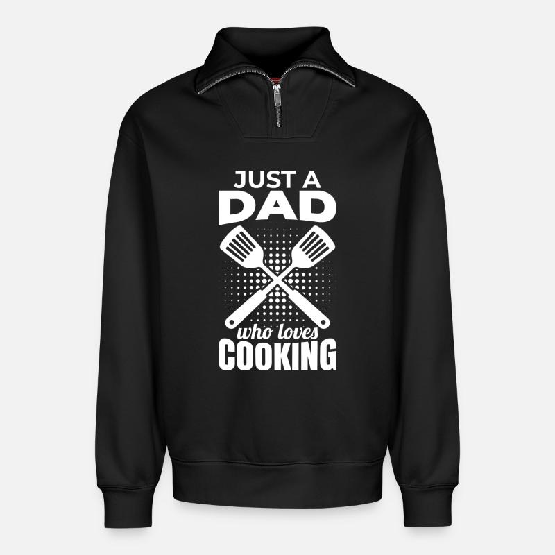 Papa Cook - Relaxed Unisex Organic Half Zip Sweatshirt – by SPREAD - black
