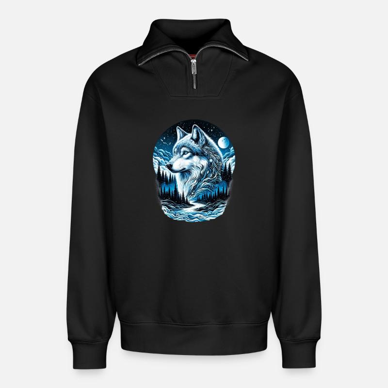 Wolf - Relaxed Unisex Organic Half Zip Sweatshirt – von SPREAD - Schwarz