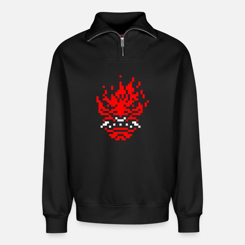 8bit pixel oni - Relaxed Unisex Organic Half Zip Sweatshirt – von SPREAD - Schwarz