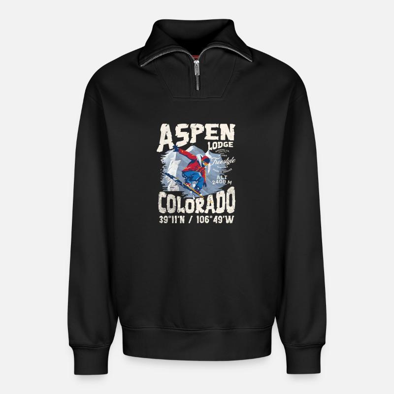 Verschneiter Bergläufer - Relaxed Unisex Organic Half Zip Sweatshirt – von SPREAD - Schwarz