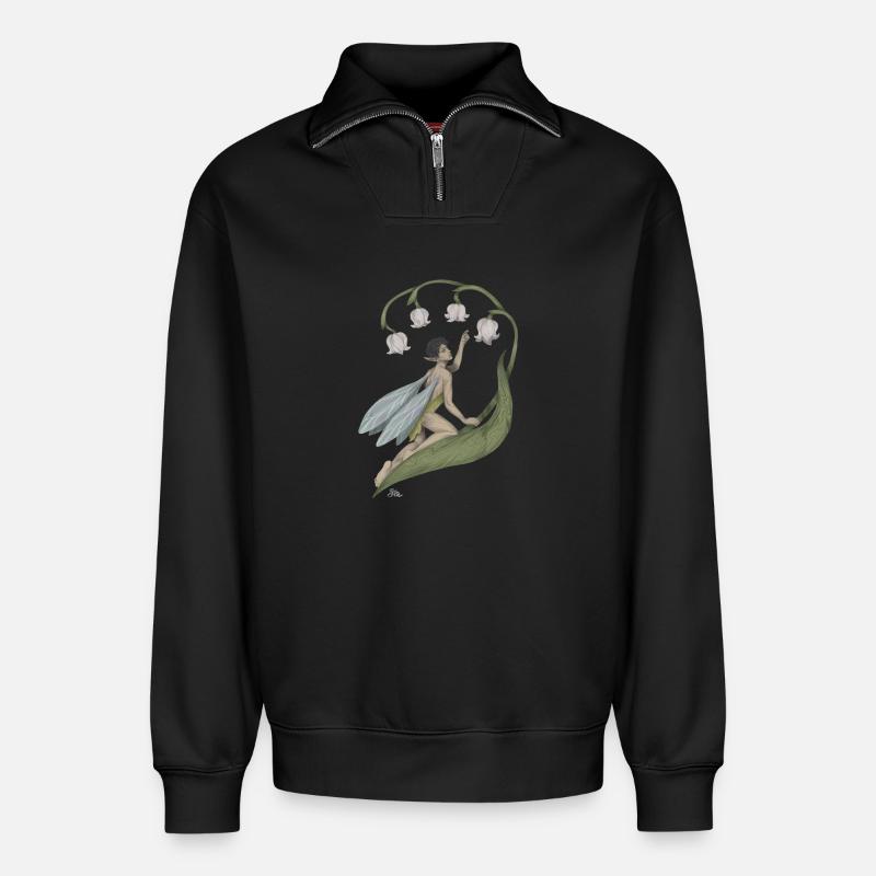 Pixie mit Maiglöckchen - Relaxed Unisex Organic Half Zip Sweatshirt – von SPREAD - Schwarz