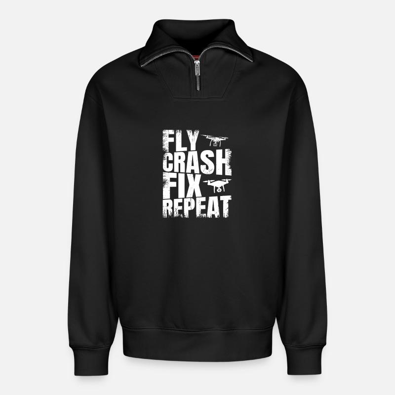 Fly_Crash_Fix_Repeat - Relaxed Unisex Organic Half Zip Sweatshirt – von SPREAD - Schwarz
