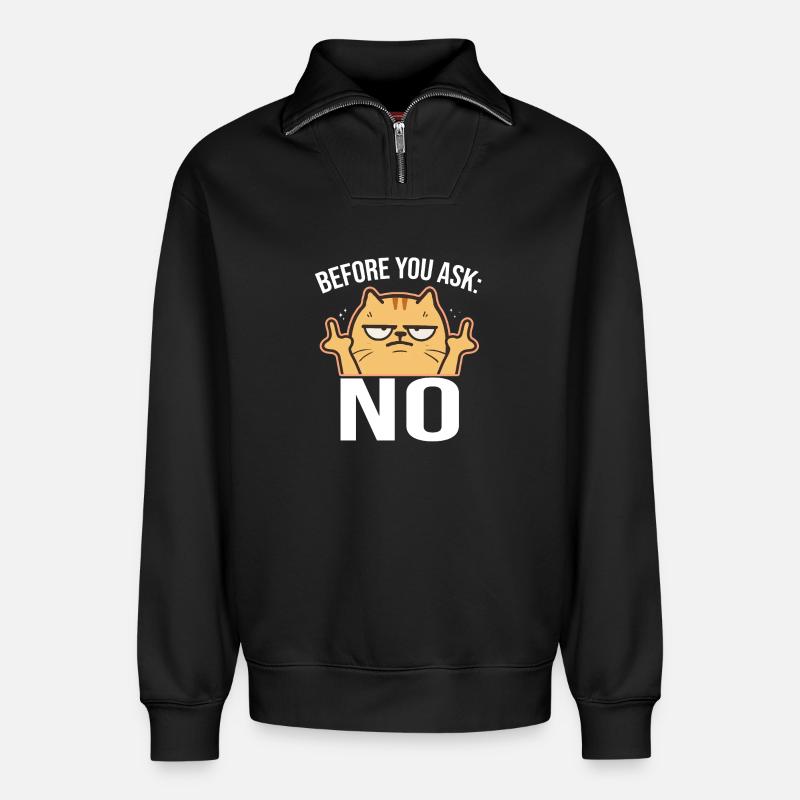 Freche Katze mit Mittelfinger NEIN - Relaxed Unisex Organic Half Zip Sweatshirt – von SPREAD - Schwarz