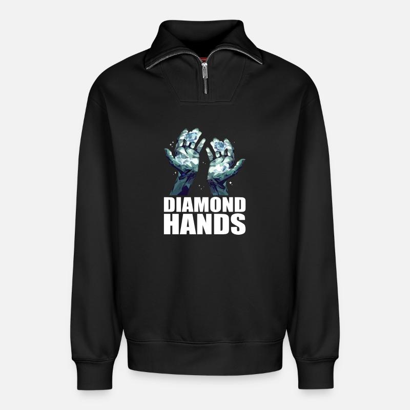 Commerce de mains de diamants - Sweat unisexe décontracté en coton biologique à demi-zip – de SPREAD - noir