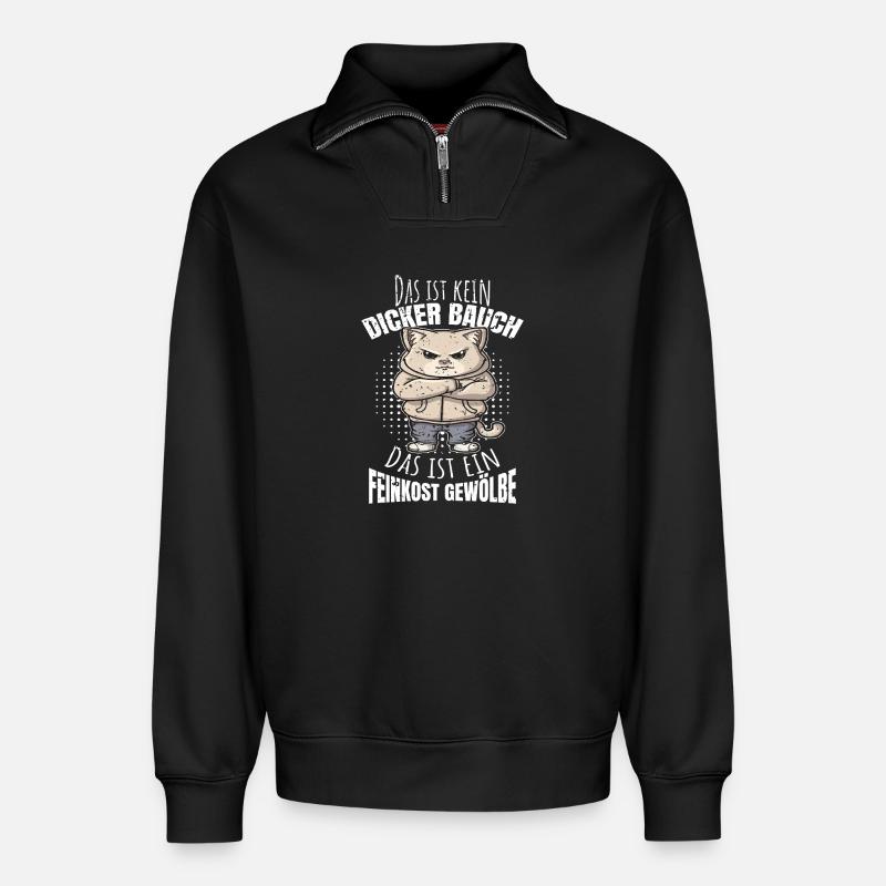 Kein dicker Bauch Feinkostgewölbe - Relaxed Unisex Organic Half Zip Sweatshirt – von SPREAD - Schwarz
