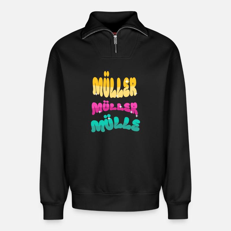 Müller - Relaxed Unisex Organic Half Zip Sweatshirt – von SPREAD - Schwarz