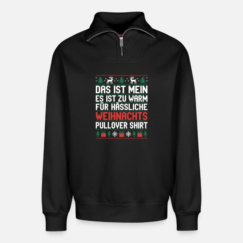 Weihnachtspullover Spruch Es ist zu warm - Relaxed Unisex Organic Half Zip Sweatshirt – von SPREAD - Schwarz
