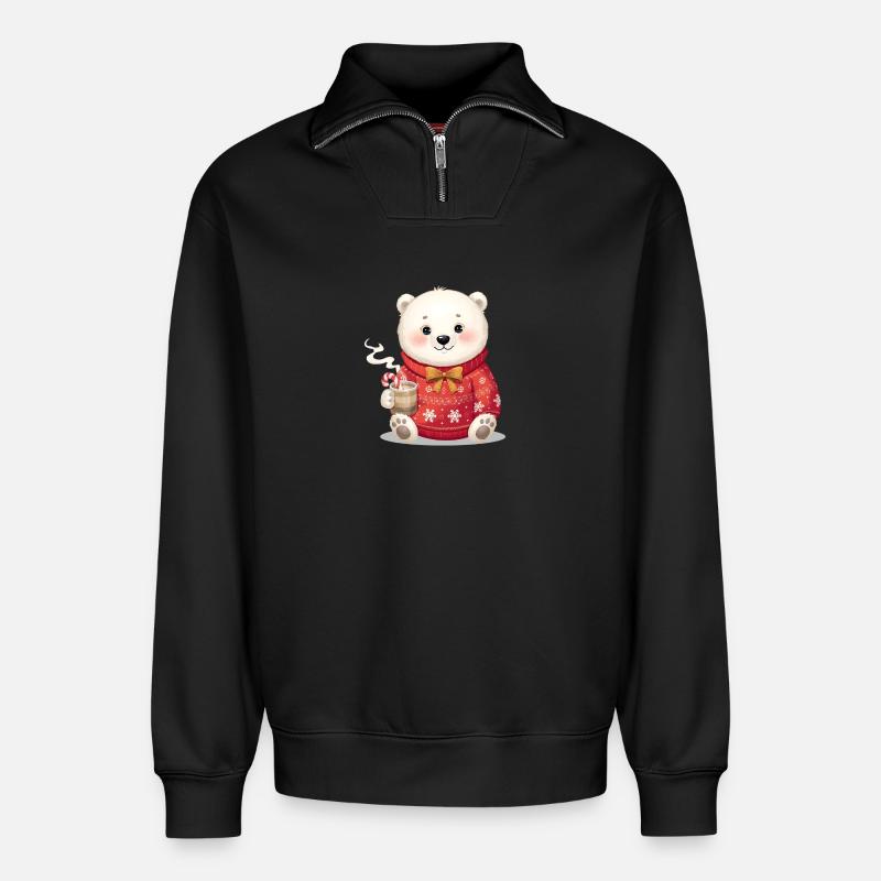 Eisbär im roten Weihnachtspullover - Relaxed Unisex Organic Half Zip Sweatshirt – von SPREAD - Schwarz