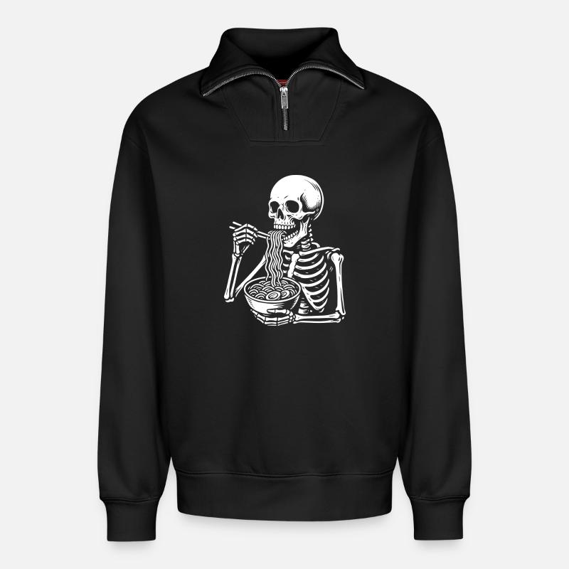 Skelett schlürft Nudeln - Relaxed Unisex Organic Half Zip Sweatshirt – von SPREAD - Schwarz
