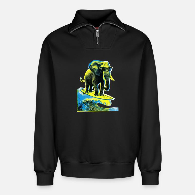 Elephant Surfer - Sweat unisexe décontracté en coton biologique à demi-zip – de SPREAD - noir