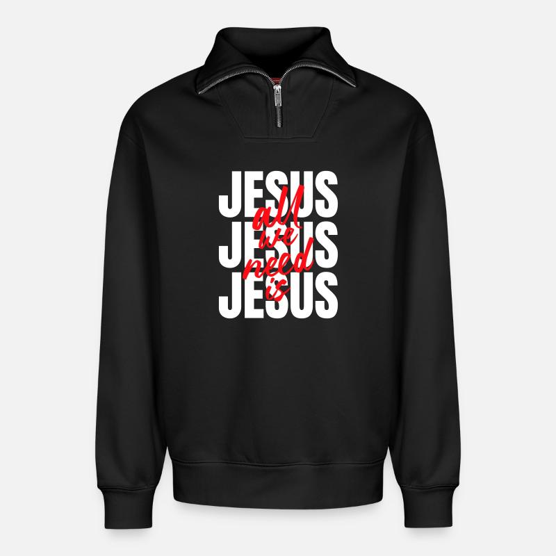 All we need is - Relaxed Unisex Organic Half Zip Sweatshirt – von SPREAD - Schwarz