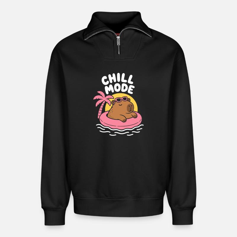 Chill Mode Floating Capybara - Relaxed Unisex Organic Half Zip Sweatshirt – von SPREAD - Schwarz