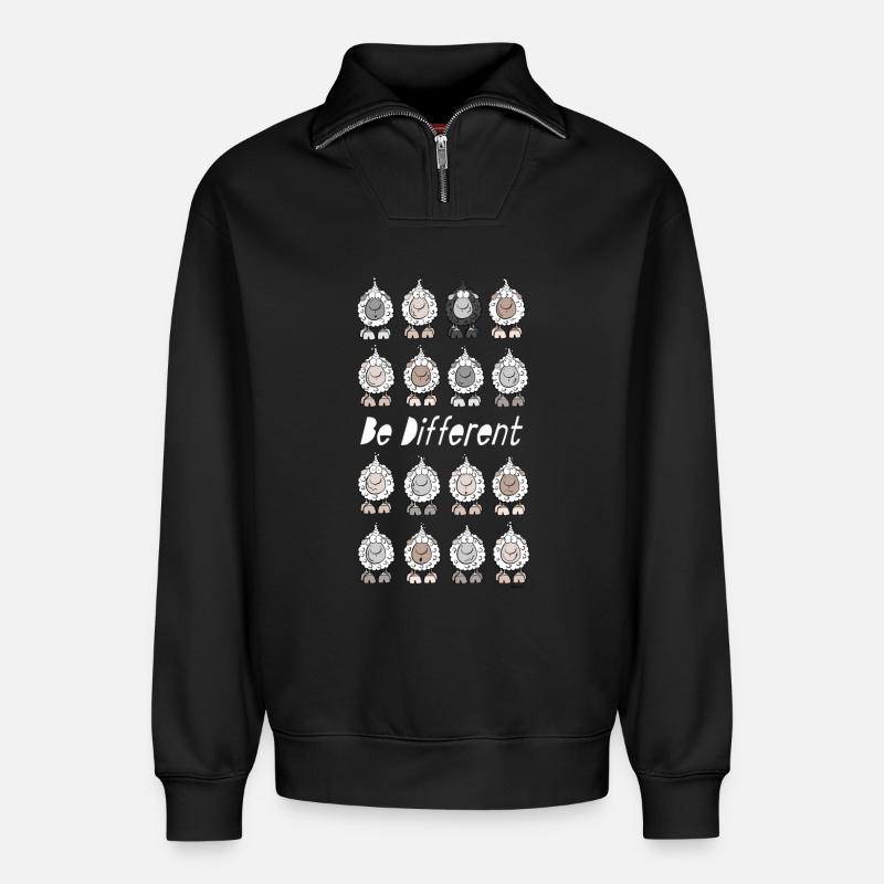 Be Different Schafe - Relaxed Unisex Organic Half Zip Sweatshirt – von SPREAD - Schwarz