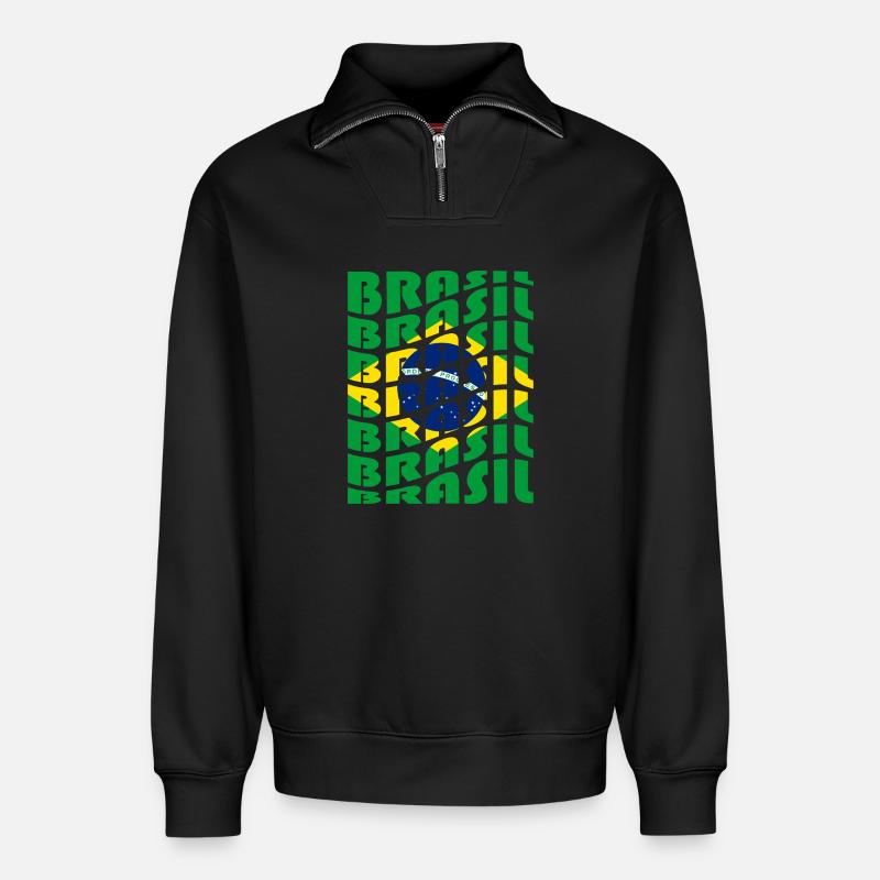 Drapeaux à lettrage brésilien - Sweat unisexe décontracté en coton biologique à demi-zip – de SPREAD - noir