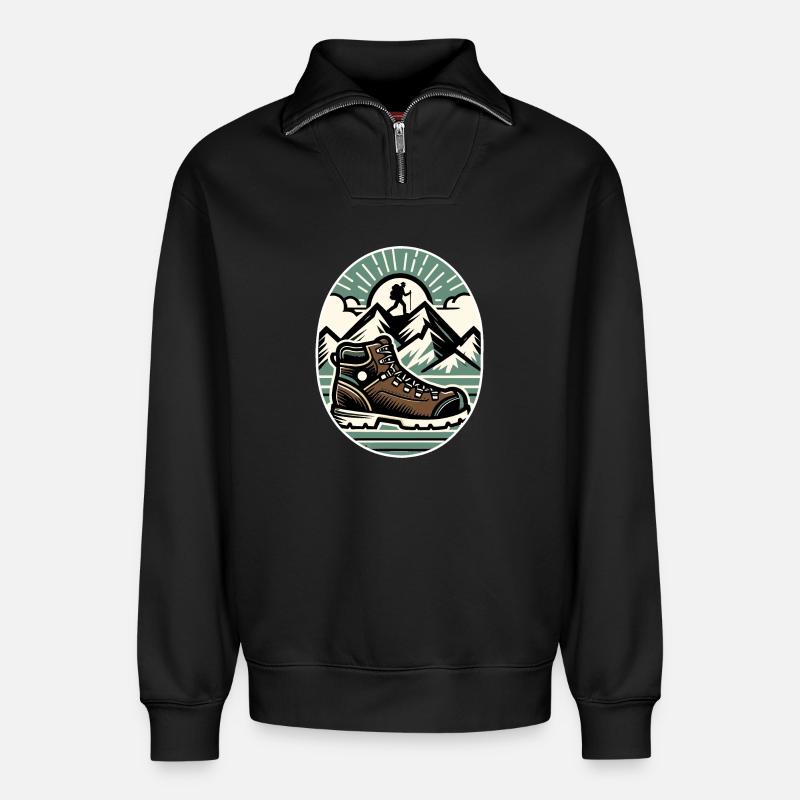 Drawing Hiker Bergwanderschuh - Relaxed Unisex Organic Half Zip Sweatshirt – von SPREAD - Schwarz
