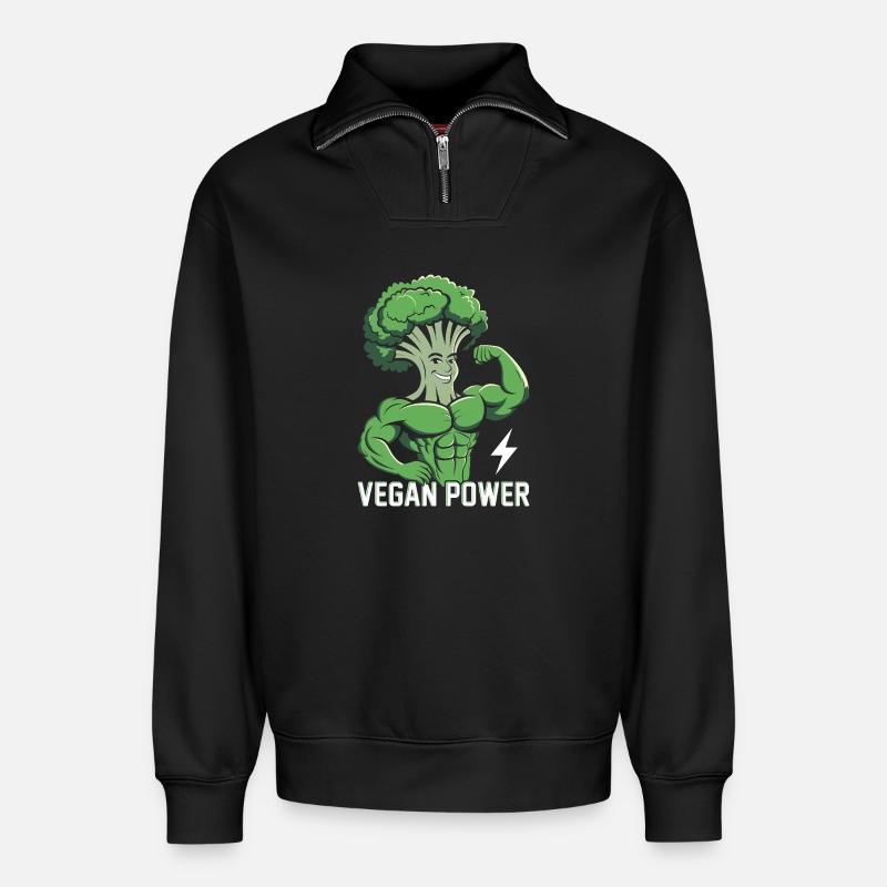 Vegane Power - Relaxed Unisex Organic Half Zip Sweatshirt – von SPREAD - Schwarz