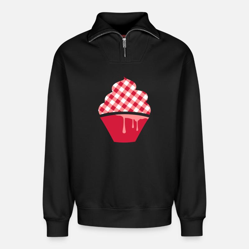 Stilisierter Cupcake mit Karo-Topping - Relaxed Unisex Organic Half Zip Sweatshirt – von SPREAD - Schwarz