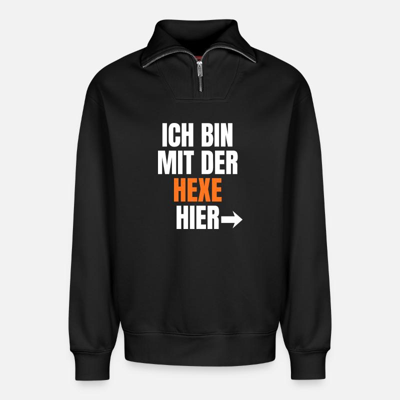 Ich bin bei der Hexe hier - Relaxed Unisex Organic Half Zip Sweatshirt – von SPREAD - Schwarz