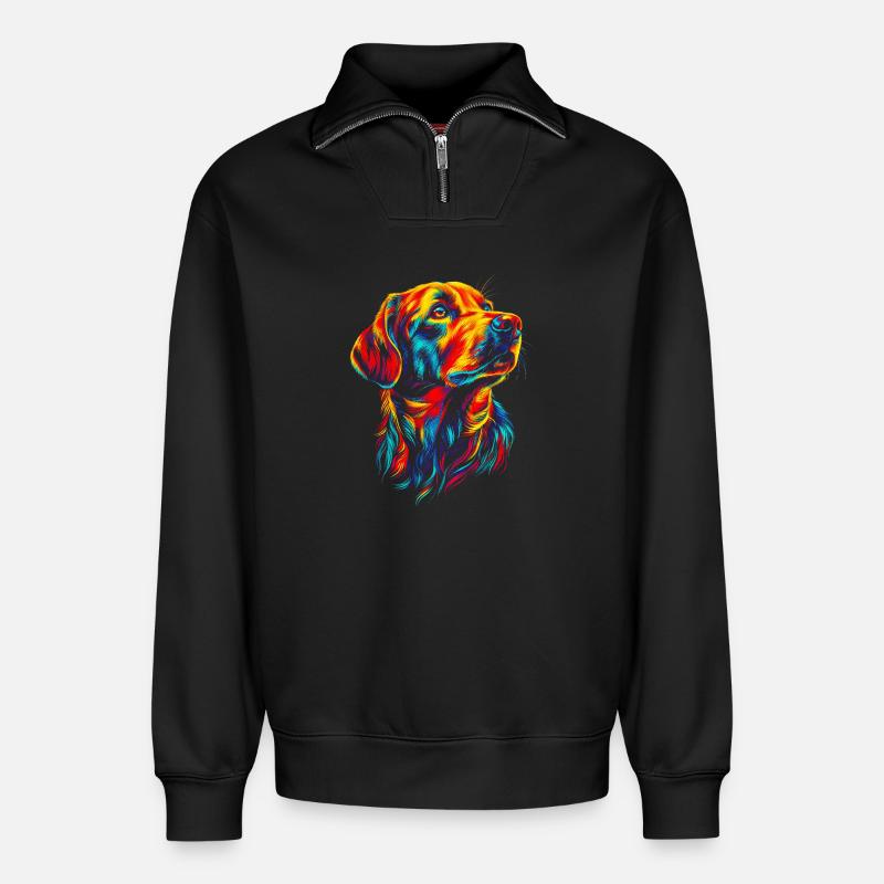 Chiens - Sweat unisexe décontracté en coton biologique à demi-zip – de SPREAD - noir