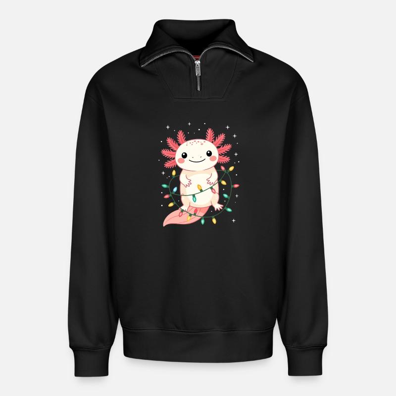 Pull de Noël Axolotl Drôle Mignon - Sweat unisexe décontracté en coton biologique à demi-zip – de SPREAD - noir