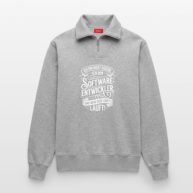 I'm a software developer – and my code is running Relaxed Unisex Organic Half Zip Sweatshirt – by SPREAD