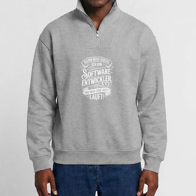 I'm a software developer – and my code is running Relaxed Unisex Organic Half Zip Sweatshirt – by SPREAD