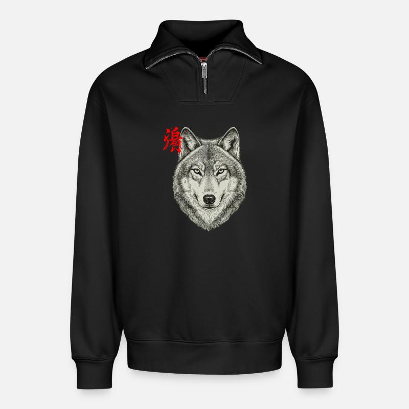 Wolf Asiatisch - Relaxed Unisex Organic Half Zip Sweatshirt – von SPREAD - Schwarz