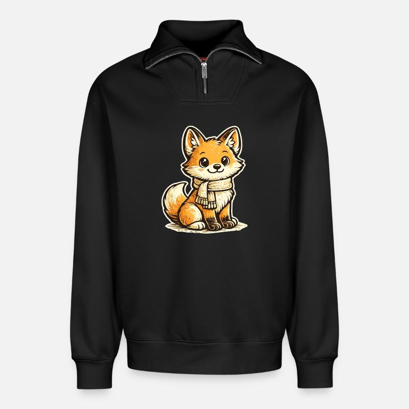 Wärmender Fuchs mit Schal - Relaxed Unisex Organic Half Zip Sweatshirt – von SPREAD - Schwarz