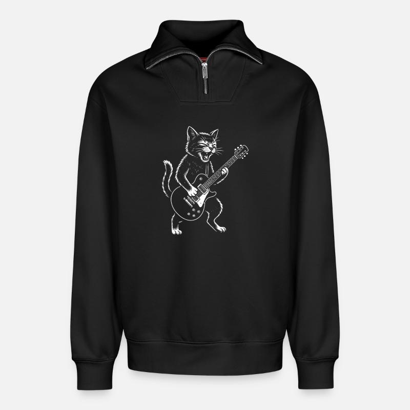 Cat Plays Guitar - Relaxed Unisex Organic Half Zip Sweatshirt – by SPREAD - black