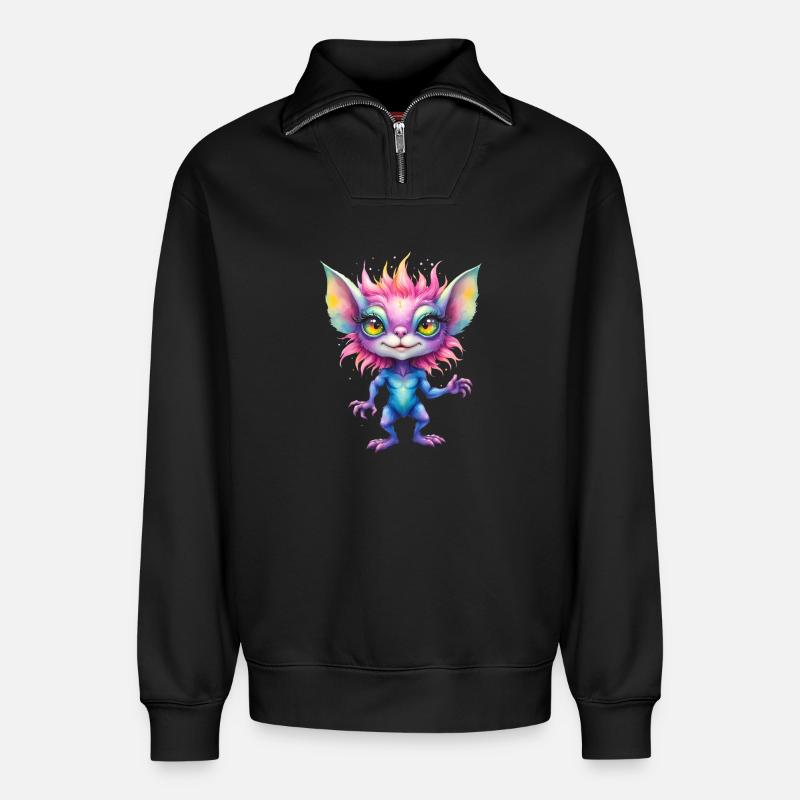 Fantasy Rainbow Creature - Relaxed Unisex Organic Half Zip Sweatshirt – by SPREAD - black