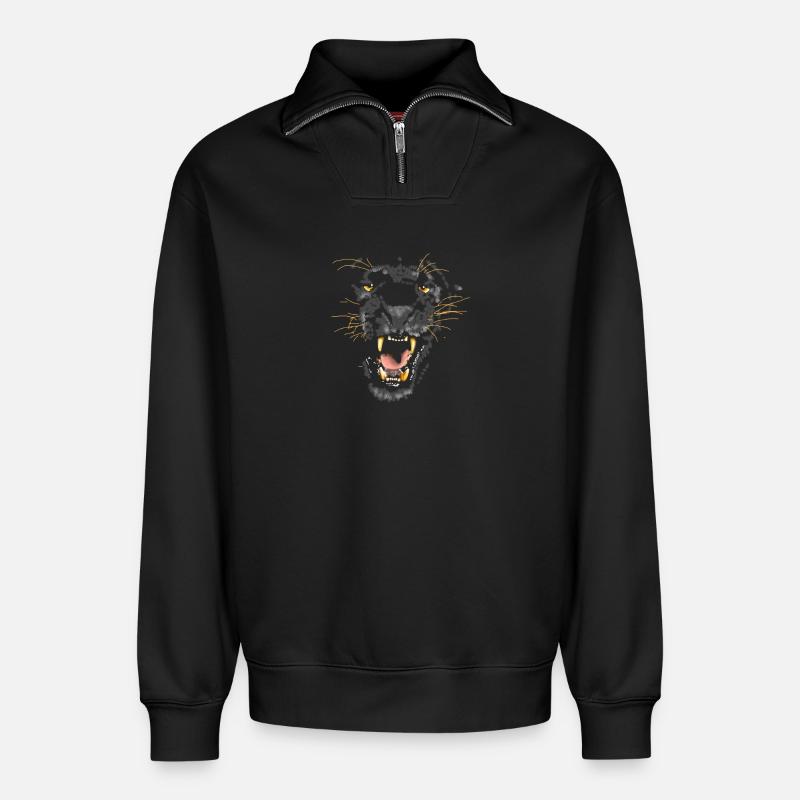 Panter - Relaxed Unisex Organic Half Zip Sweatshirt – von SPREAD - Schwarz
