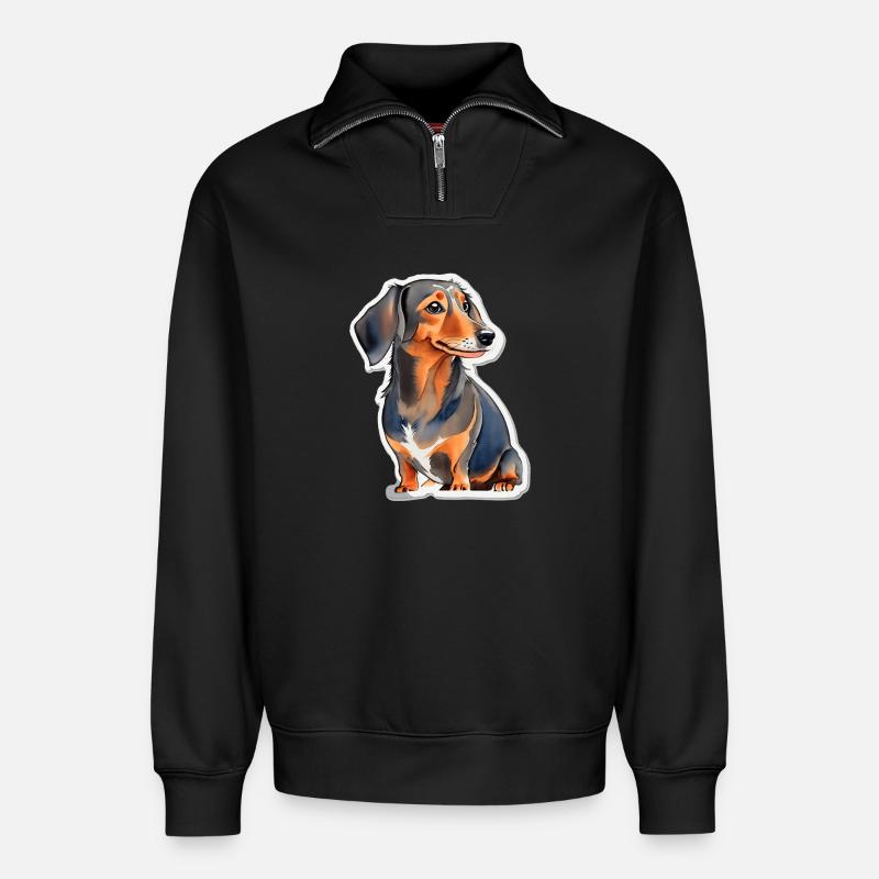 Dackel - Relaxed Unisex Organic Half Zip Sweatshirt – von SPREAD - Schwarz