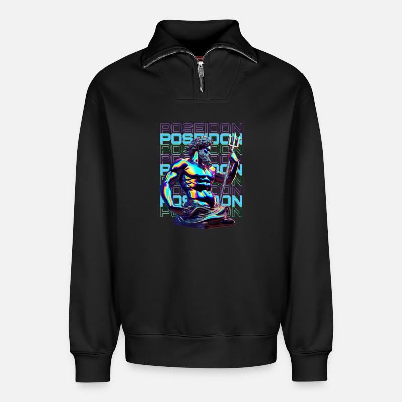 Néon Poséidon Trident - Sweat unisexe décontracté en coton biologique à demi-zip – de SPREAD - noir