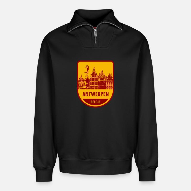 Antwerpen België - Relaxed Unisex Organic Half Zip Sweatshirt – von SPREAD - Schwarz