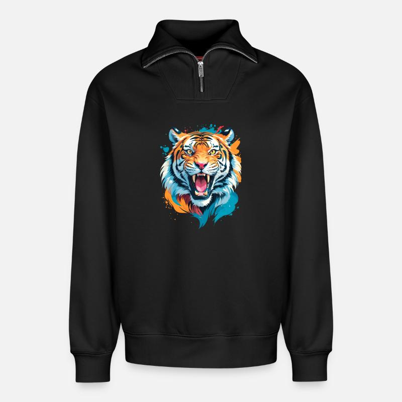 Nepal Tiger - Relaxed Unisex Organic Half Zip Sweatshirt – von SPREAD - Schwarz