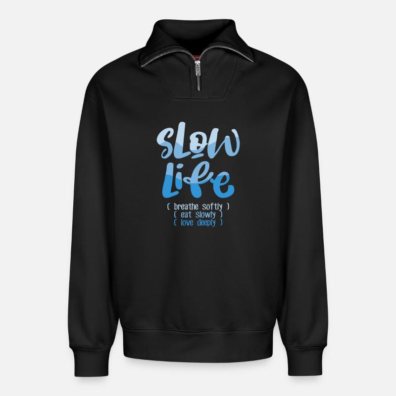 Langsames Leben 2 - Relaxed Unisex Organic Half Zip Sweatshirt – von SPREAD - Schwarz