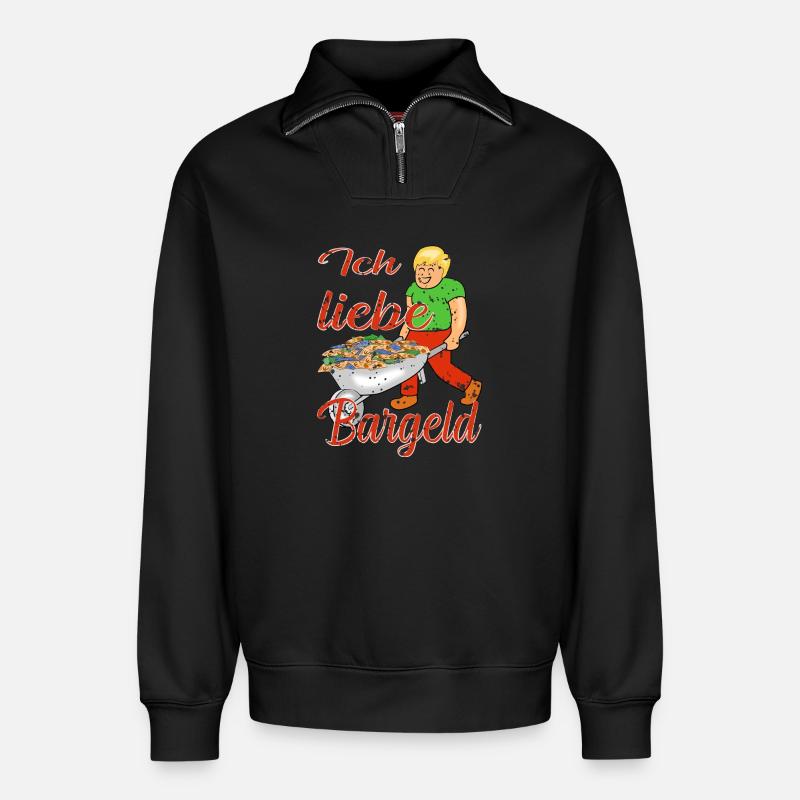 Bargeld Geld - Relaxed Unisex Organic Half Zip Sweatshirt – von SPREAD - Schwarz