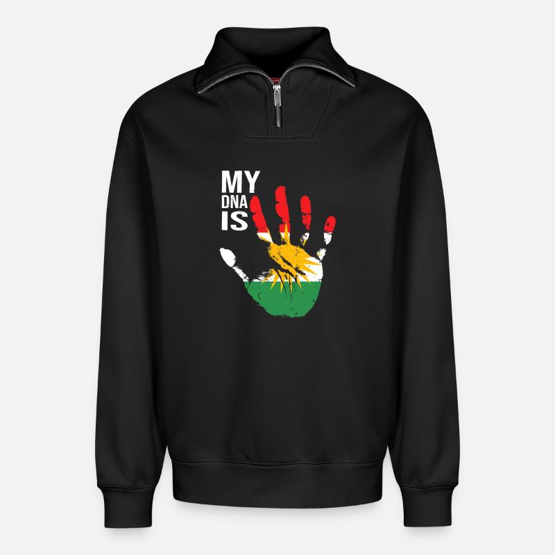 Kurdistan Kurden Handdesign mit Flagge - Relaxed Unisex Organic Half Zip Sweatshirt – von SPREAD - Schwarz