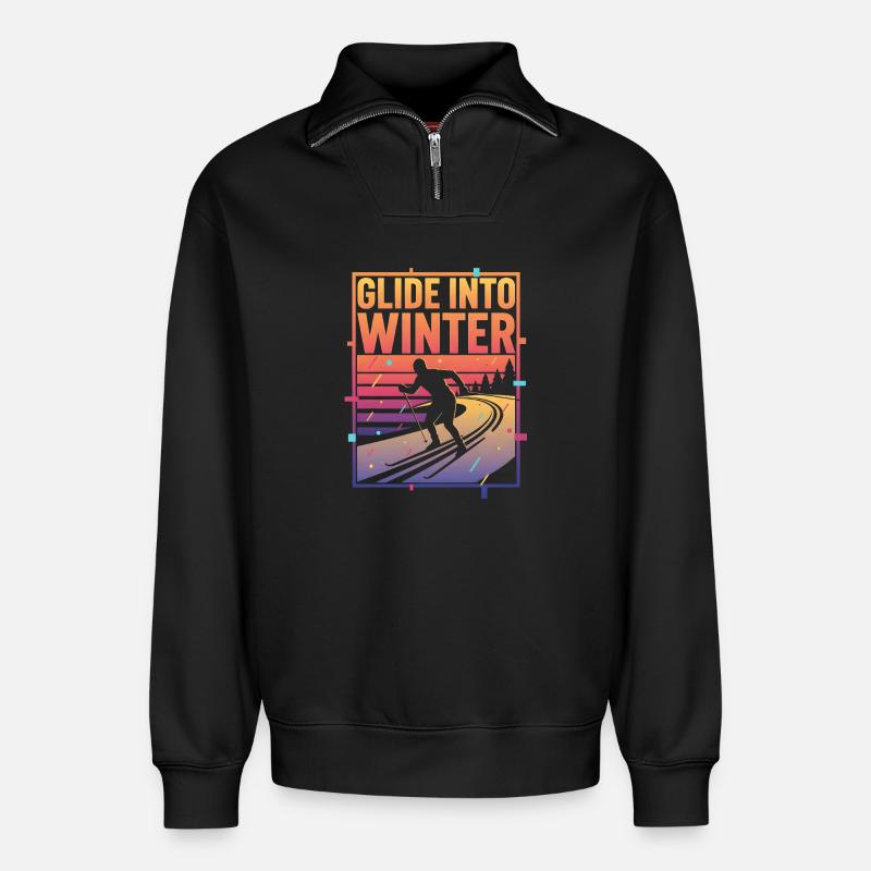 Langlauf Glide Into Winter Neon Retro - Relaxed Unisex Organic Half Zip Sweatshirt – von SPREAD - Schwarz