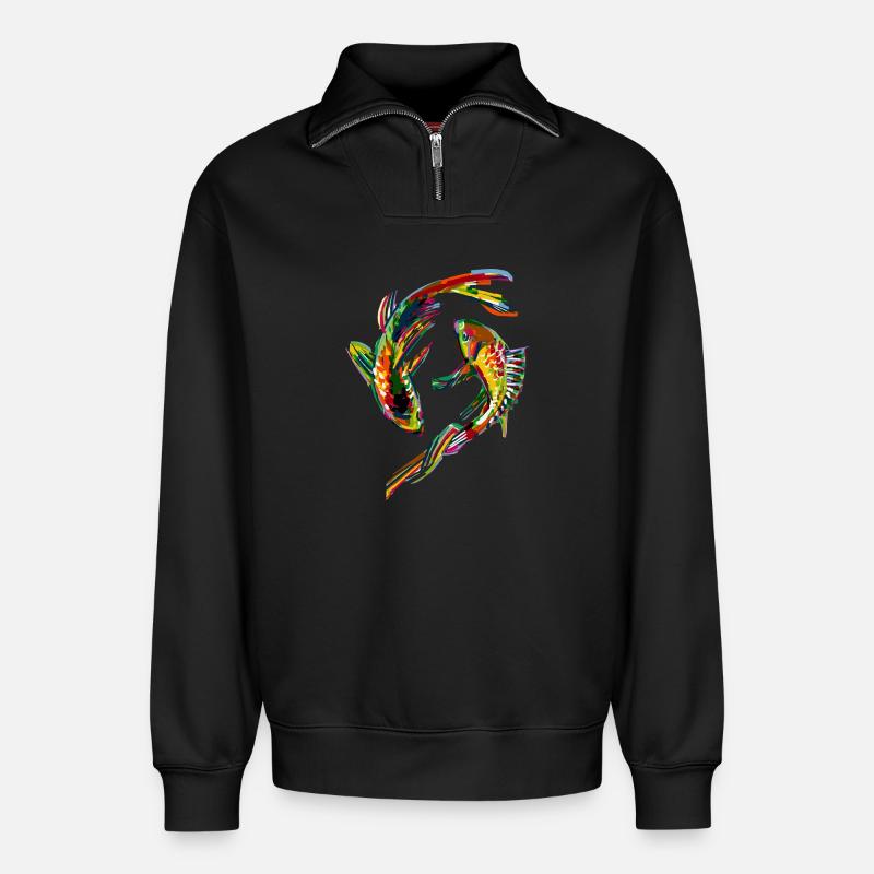 Bunte Karpfen - Relaxed Unisex Organic Half Zip Sweatshirt – von SPREAD - Schwarz