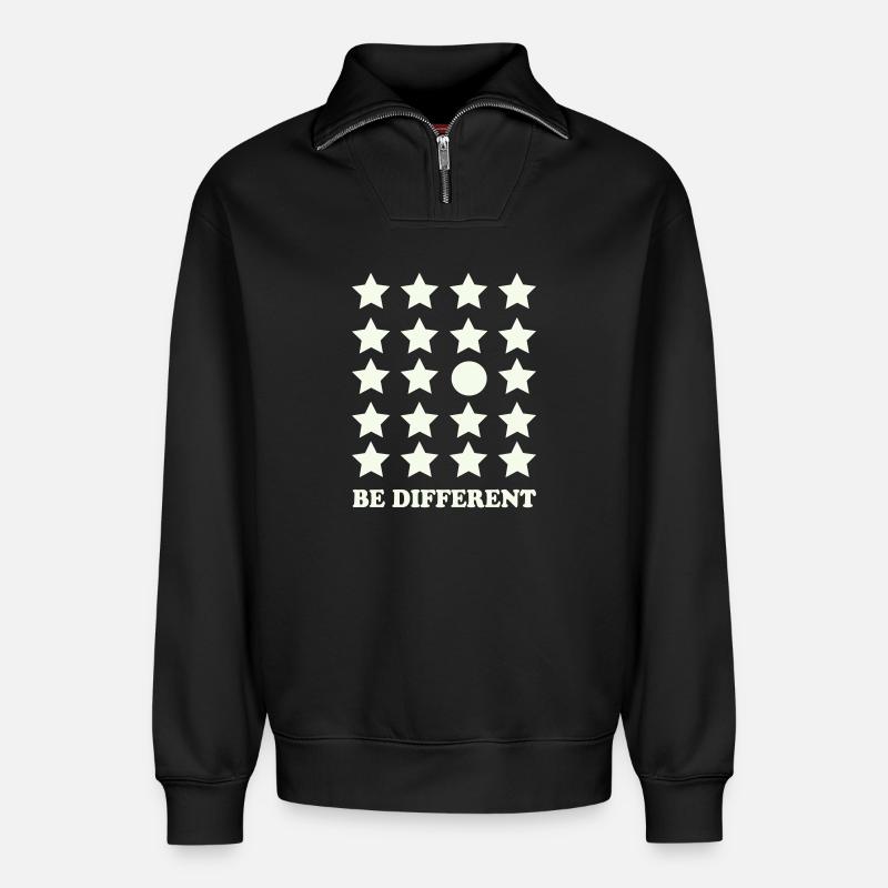 Be Different Star Grid Circle - Relaxed Unisex Organic Half Zip Sweatshirt – by SPREAD - black