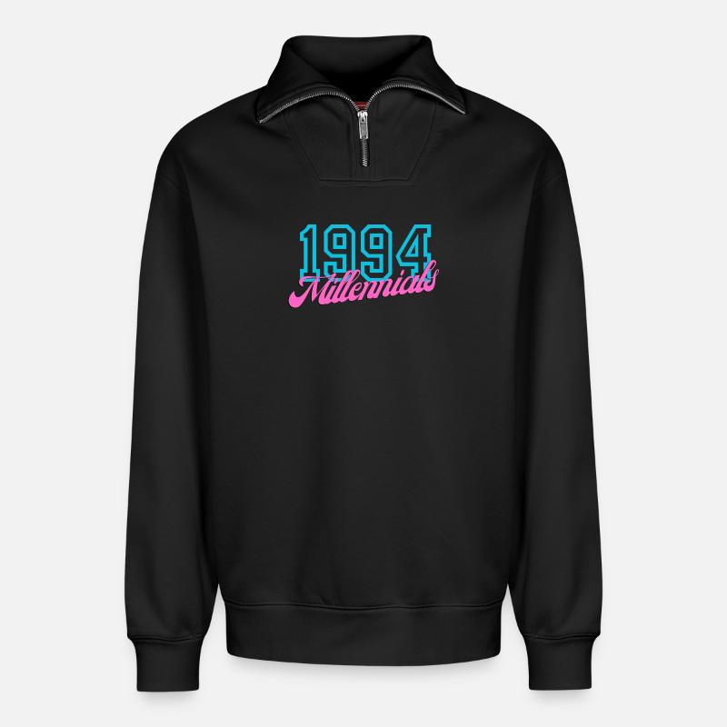 1994 Millennials Retro Datum Design - Relaxed Unisex Organic Half Zip Sweatshirt – von SPREAD - Schwarz