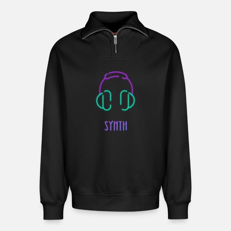Synth-Kopfhörer Elektronische Musikästhetik - Relaxed Unisex Organic Half Zip Sweatshirt – von SPREAD - Schwarz