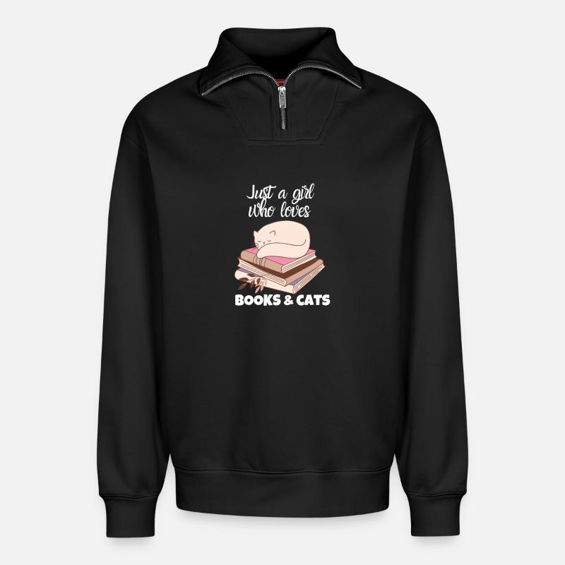 Bücher & Katzen Liebe - Relaxed Unisex Organic Half Zip Sweatshirt – von SPREAD - Schwarz