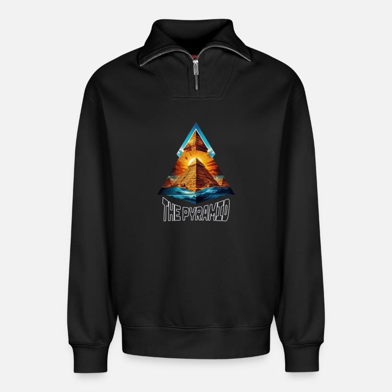 The pyramid - Relaxed Unisex Organic Half Zip Sweatshirt – by SPREAD - black