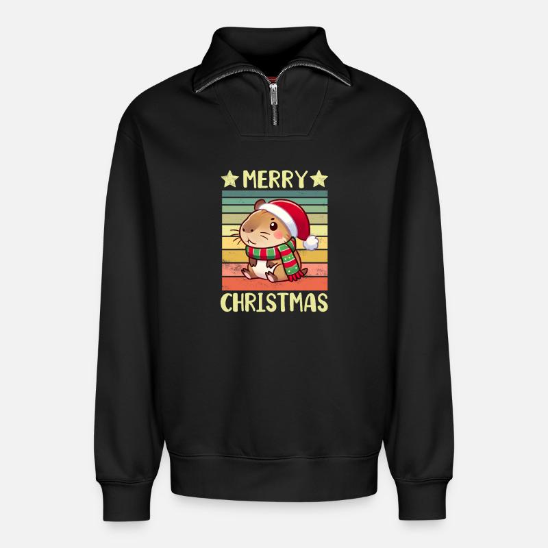 Noël de Capybara - Sweat unisexe décontracté en coton biologique à demi-zip – de SPREAD - noir