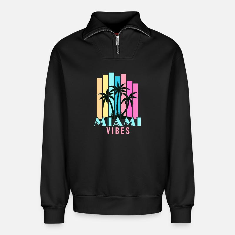 Miami Vibes - Relaxed Unisex Organic Half Zip Sweatshirt – von SPREAD - Schwarz