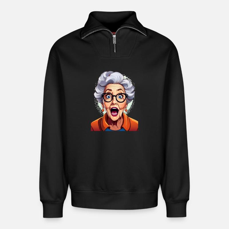 Erstaunte Großmutter - Relaxed Unisex Organic Half Zip Sweatshirt – von SPREAD - Schwarz